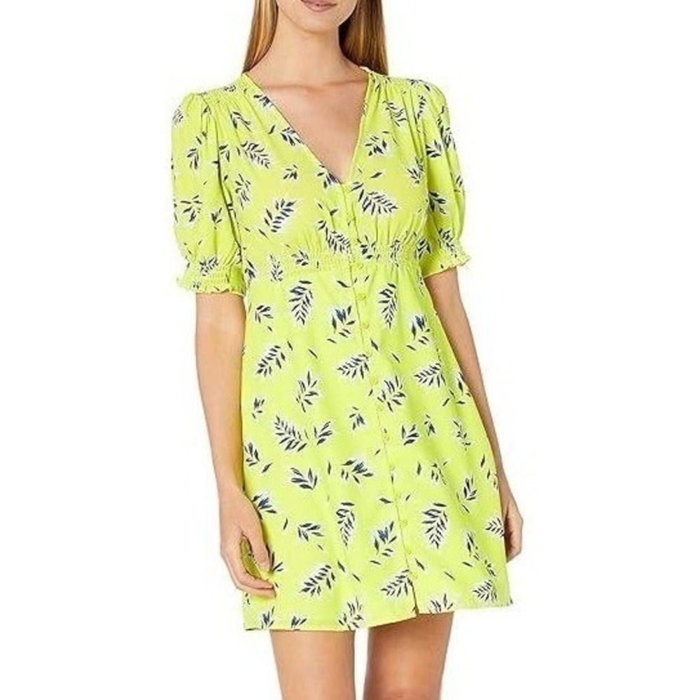 French Connection NEW Womens Smocked Mini Dress 2 Lime Green Floral Spring Event